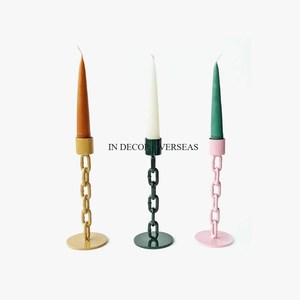 Nouveauté : Porte-bougie en métal avec design chaîne, couleurs or, vert, rose, décoration d'intérieur, provenance Inde, au prix le plus bas - Product Image 1