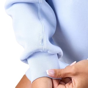 Sweat-shirt à col montant en molleton 100 % coton bleu clair pour femme, fermeture éclair quart de tour, manches longues, tenue décontractée - Product Image 4