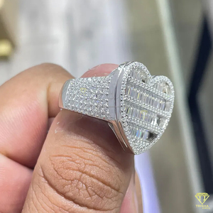 Luxury Hip Hop Moissanite Diamond Heart <b>Ring</b> For <b>Men</b> Baguette Stone Fashion Jewelry <b>Ring</b> - Product Image 5