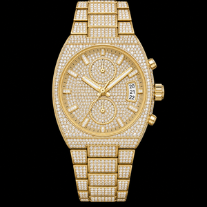 Reloj de Cuarzo para Hombre en Acero Inoxidable Dorado con Esfera de Piedras Brillantes, Doble Subesfera, Visualización de Fecha, Reloj de Lujo para Fiestas - Product Image 1
