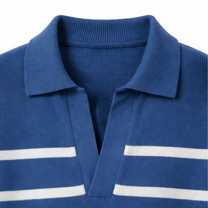 Men's Korean Version Lapel <b>Black</b> and <b>White</b> <b>Striped</b> Knitted Sweater Couple Casual Polo <b>Shirt</b> Jacket - Product Image 6