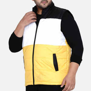 Chaleco Acolchado Tricolor Negro, Blanco y Amarillo para Hombre, Chaleco Acolchado de Poliéster con Bloques de Color, Sin Mangas, Cuello Alto, Térmico y Duradero - Product Image 3