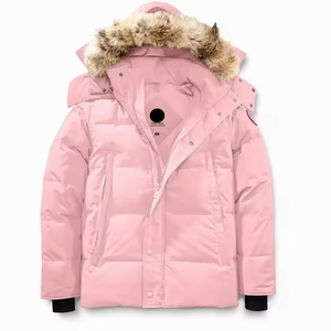 Men'<b>s</b> Brown Down Puffer <b>Jacket</b> With Fur Hood Windproof Winter Coat Casual Style Regular Fit Zipper Closure - Product Image 3