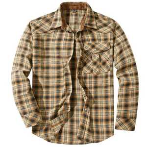 Chemise décontractée à manches longues en flanelle pour homme, col en velours côtelé, à carreaux, boutonnée, chaude, vintage, pour l'extérieur - Product Image 6