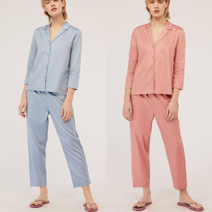Conjunto de Pijama de Manga Larga para Mujer, Pantalones Capri, Ropa de Dormir Transpirable, Ropa Cómoda para Estar en Casa, Ropa de Dormir Informal y Suave para Primavera - Product Image 1