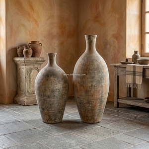 Tararear L Cream Grand vase de sol en terre cuite noire rustique, pot en terre cuite artisanal, récipient décoratif en grès, vente en gros - Product Image 6