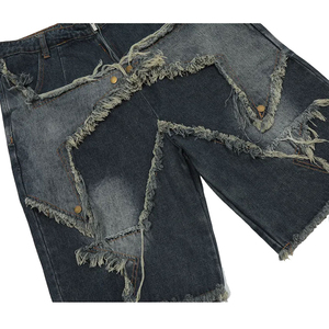 High Street Style <b>Elastic</b> Waist Personalized Logo Men's Denim <b>Jeans</b> Shorts Heavyweight Street Wear Button Fly Men's Shorts - Product Image 4