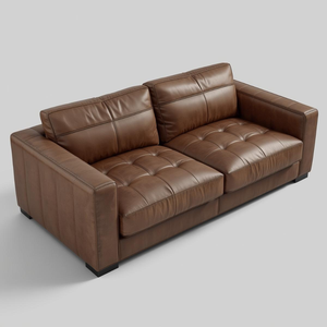 โซฟาหนังวัวแท้สไตล์โมเดิร์นกลางศตวรรษ ระดับพรีเมียม 2 ที่นั่ง โครงสร้างไม้ สำหรับตกแต่งพื้นที่อยู่อาศัยอย่างมีสไตล์ - Product Image 1