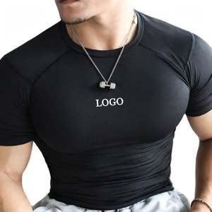 Men's <b>Black</b> <b>Compression</b> T-<b>Shirt</b> Short Sleeve Turtleneck Formal Spandex/Polyester Eco-Friendly Regular Fit Sporty Workout Gym - Product Image 2