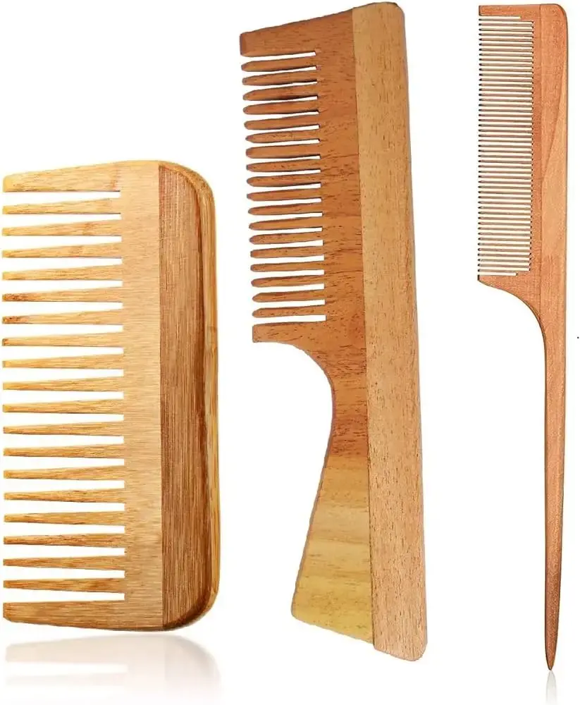 Saç dökülmesini azaltmak için özel tasarım Neem ahşap şampuan tarak saç büyüme üreticisi hint fabrika yardım