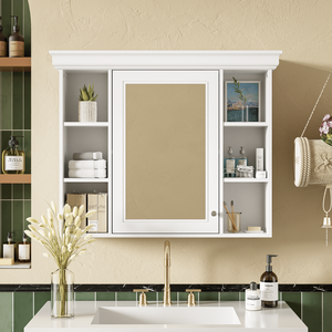 Modern 35 X 28 White Wall Mounted Bathroom Storage Cabinet with <b>Mirror</b> <b>Door</b> Medicine Cabinet Bathroom Shelves - Product Image 3