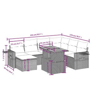 Set di divani da giardino in polyrattan nero da 8 pezzi con cuscini, eleganti mobili da esterno - Product Image 3