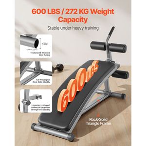Banc de musculation incurvé avec 6 réglages de hauteur et poignées pour crunch inversé - Acier robuste, capacité de 600 lb - Product Image 3