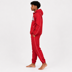 Ensemble survêtement coupe-vent rouge pour homme, veste à capuche légère en nylon et pantalon de jogging, vêtements de sport avec logo personnalisé - Product Image 4
