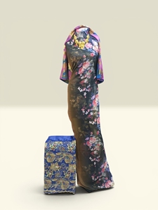 ชุดเดรสผ้าสวิสพิมพ์ลายดอกไม้สีเทา แต่งผ้าปักสีชมพู สำหรับงานเลี้ยงแบบดั้งเดิมสำหรับผู้หญิง - Product Image 5