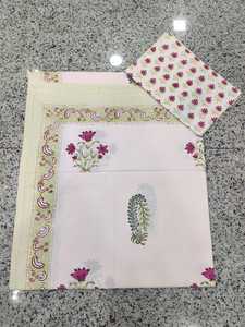 Hand Block Printed Cotton Bed <b>Linen</b> <b>Set</b> with Bedsheet and Pillowcases, Indian Artisan Floral Home Textile Wholesale Bulk Supply - Product Image 1