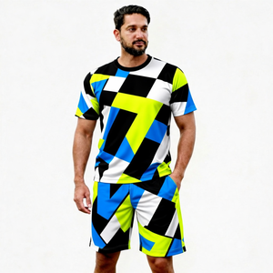Men's Sporty Sublimation Printed T-Shirt And <b>Shorts</b> Set Quick Dry Geometric Pattern Summer Outfit - Product Image 1