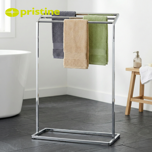 Pristine Freestanding Chrome Iron Steel Towel Rack 3 Bars Minimalist Design 50-60cm Movable <b>Bathroom</b> Towel Holder TW - Product Image 5