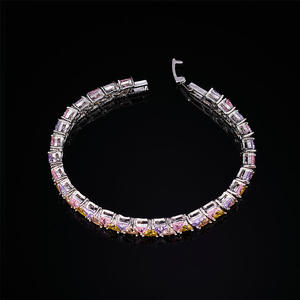 Nouveaux Bracelets Tennis de Luxe pour Femme, Plaqué Or Blanc, Sertis de Pierres Multicolores (Jaunes et Roses) - Product Image 3
