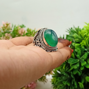 Bague artisanale en onyx vert, bijou en pierre naturelle, style bohème, cadeau artisanal pour elle - Product Image 6