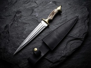 Cuchillo de caza de hoja fija de acero al carbono hecho a mano con mango de hueso y herrajes de latón, 14 pulgadas, para exteriores, DIY, OEM - Product Image 4