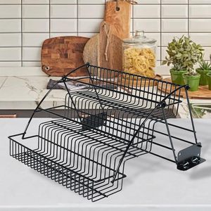 Étagère de rangement en métal noir à 3 niveaux pour comptoir de cuisine, armoire de rangement, organisateur de garde-manger, étagère à épices coulissante empilable - Product Image 6