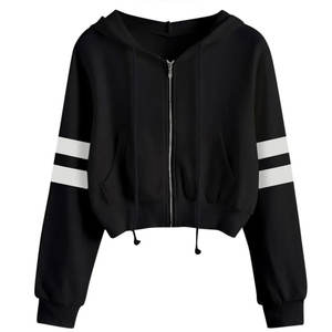 Sweat-shirt à capuche zippé court pour femme, hiver/printemps/été/automne, avec badge frontal, manches longues, écologique, imperméable - Product Image 3