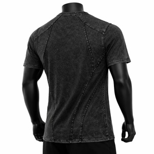 <b>Vintage</b> Washed Panel Seam Ringer Streetwear Short Sleeve T Shirt Customized Premium Feel 300GSM <b>French</b> Terry Breathable T Shirt - Product Image 3