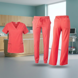 Women <b>Scrub</b> Set V Neck Woven Eco-Friendly Medical Uniform <b>Jogger</b> Pants Hospital Workwear Custom Logo - Product Image 3