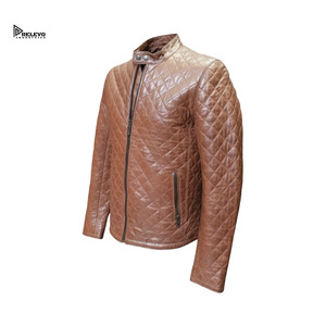 Chaqueta de Invierno de Cuero Marrón para Hombre, Acabado Desgastado, Estilo Urbano, Cuello Alto, Resistente al Viento, Prenda Exterior Informal - Product Image 1