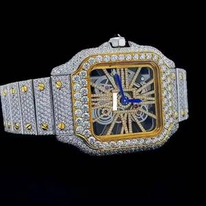 Montre mécanique à cadran carré en acier inoxydable avec lunette et bracelet sertis de diamants, squelette, luxe, sport, charme, bijoux de mode - Product Image 1
