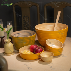 ชุดชามสลัดไม้ไผ่ธรรมชาติหรูหราเคลือบแลคเกอร์แบบใช้แล้วทิ้งเครื่องครัวสำหรับปาร์ตี้คลาสสิกแบบหรูหราขายส่งอาหาร - Product Image 3