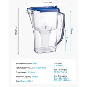 Caraffa Filtrante per Acqua a 5 Stadi da 9 Tazze con Sistema di Filtrazione Rapida, Dispenser con Indicatore di Cambio Filtro, Plastica Senza BPA, Lunga Durata - Product Image 6