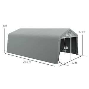 Garage portable robuste de 12 pi x 20 pi avec fenêtres de ventilation et grande porte enroulable pour 2 voitures, gris - Product Image 3