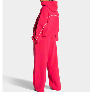 Custom Berry Red Leopard Print Oversized Contrast Pipping Women <b>Tracksuit</b> Pullover Contrast Lining Hoodie & Jogger For Women's - Product Image 2