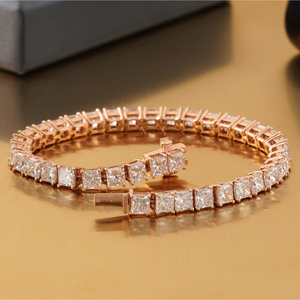 13.53 CT Princess Cut Lab Grown Diamond Tennis Bracelet 14K Rose <b>Gold</b> 4-Prong Rhodium 18K <b>Solid</b> <b>Gold</b> White <b>Gold</b> Perfect Gift IGI - Product Image 3
