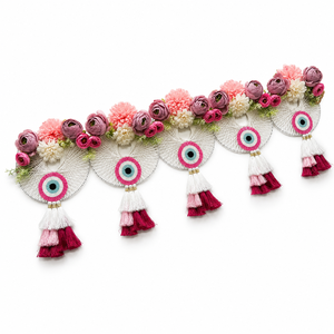 Handmade Floral Evil Eye Bandhanwar Toran Pink Tassel Door Hanging Festive Home Entrance Decor <b>Wedding</b> Pooja Gift - Product Image 4