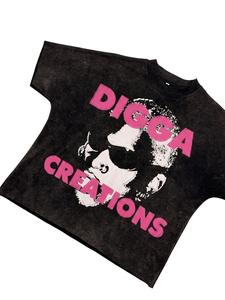 T-shirt noir surdimensionné Digga Creations, streetwear unisexe, jersey de coton, imprimé sur le devant et le dos, logo, col rond, manches régulières - Product Image 2