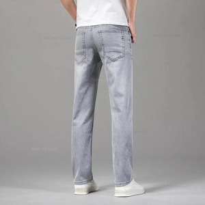 Street <b>Elastic</b> <b>Jeans</b> Men Denim Cargo Pants Wash Solid Color Multi Pockets Casual Mid <b>Waist</b> Solid Color Denim Casual Autumn Wear - Product Image 4