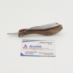 Maquinilla de afeitar recta con mango de madera manual profesional al por mayor logotipo personalizado hoja única de acero inoxidable sólido cuerpo facial sostenible - Product Image 5