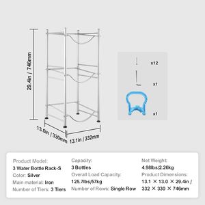 Portabottiglie a 3 livelli per secchielli d'acqua da 5 galloni, unità di stoccaggio a fila singola per 3 bottiglie - Product Image 5