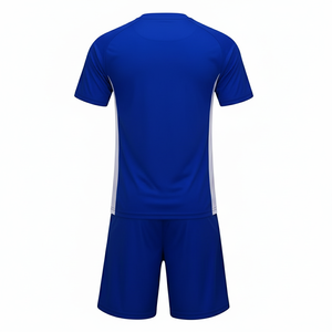 Ensemble de maillot de football bleu pour homme, manches courtes, col rond, polyester respirant, coupe régulière, toutes saisons, couleur unie, vêtements de sport - Product Image 3