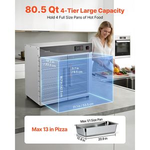 Scaldavivande Elettrico Commerciale a 4 Ripiani in Acciaio Inossidabile con Vassoio per Acqua, Armadio Riscaldante a Doppia Porta con Ripiani Regolabili - Product Image 2