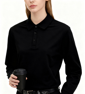 Polo de Manga Larga Negro para Mujer, Color Sólido, Tejido de Punto, Estilo Casual, Largo Regular, Alta Calidad 2026 - Product Image 2