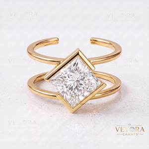 Cautivador Anillo Oura de Moissanita Princesa, con Diseño de Concha, Elaborado en Plata Sólida 925 con Detalle de Brazalete Abierto y Engaste Geométrico en Forma de Cometa - Product Image 5