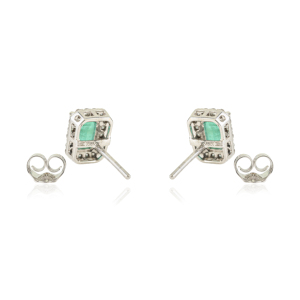 Pendientes de tuerca con halo de oro blanco de 18 quilates con esmeralda zambiana y diamantes, estilo clásico, joyería para mujer para uso diario - Product Image 6