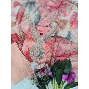 ATRACTIVE ORGANZA BORDADO IMPRESO SECUENCIA TRABAJO FONDO SUPERIOR CON DUPATTA MELOCOTÓN - Product Image 6