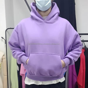 500 Gsm Streetwear fabricants de sweat à capuche uni blanc coton lourd français éponge bouffée impression sweat à capuche court hommes - Product Image 2