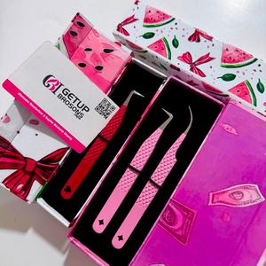 Pince à épiler pour extensions de cils en acier inoxydable de haute qualité, 90 degrés/courbe, rose, rouge, noir, avec découpe étoile, logo personnalisé, instrument de beauté - Product Image 6