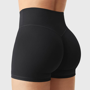 Shorts de yoga taille haute noirs pour femmes, non transparents, effet ventre plat, en spandex, pour la gym, vente en gros - Product Image 3